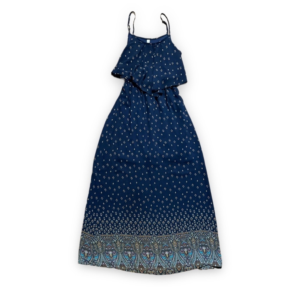 Xhilaration Blue Floral Maxi Dress Spaghetti Strap Tiered Women’s Size Medium